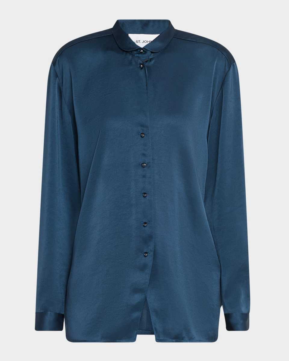 Embellished Washed Satin Button-Down Blous